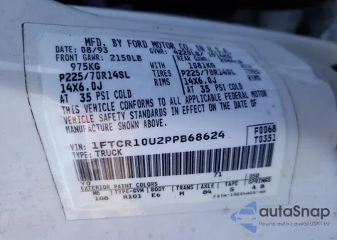 1993 Ford Ranger из США, поврежденный, VIN 1FTCR10U2PPB68624